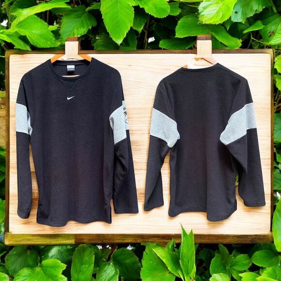 VTG 90s Y2K Nike Sweatshirt M Black Gray Terry Crewneck Center Swoosh Silver Tag - Picture 1 of 16